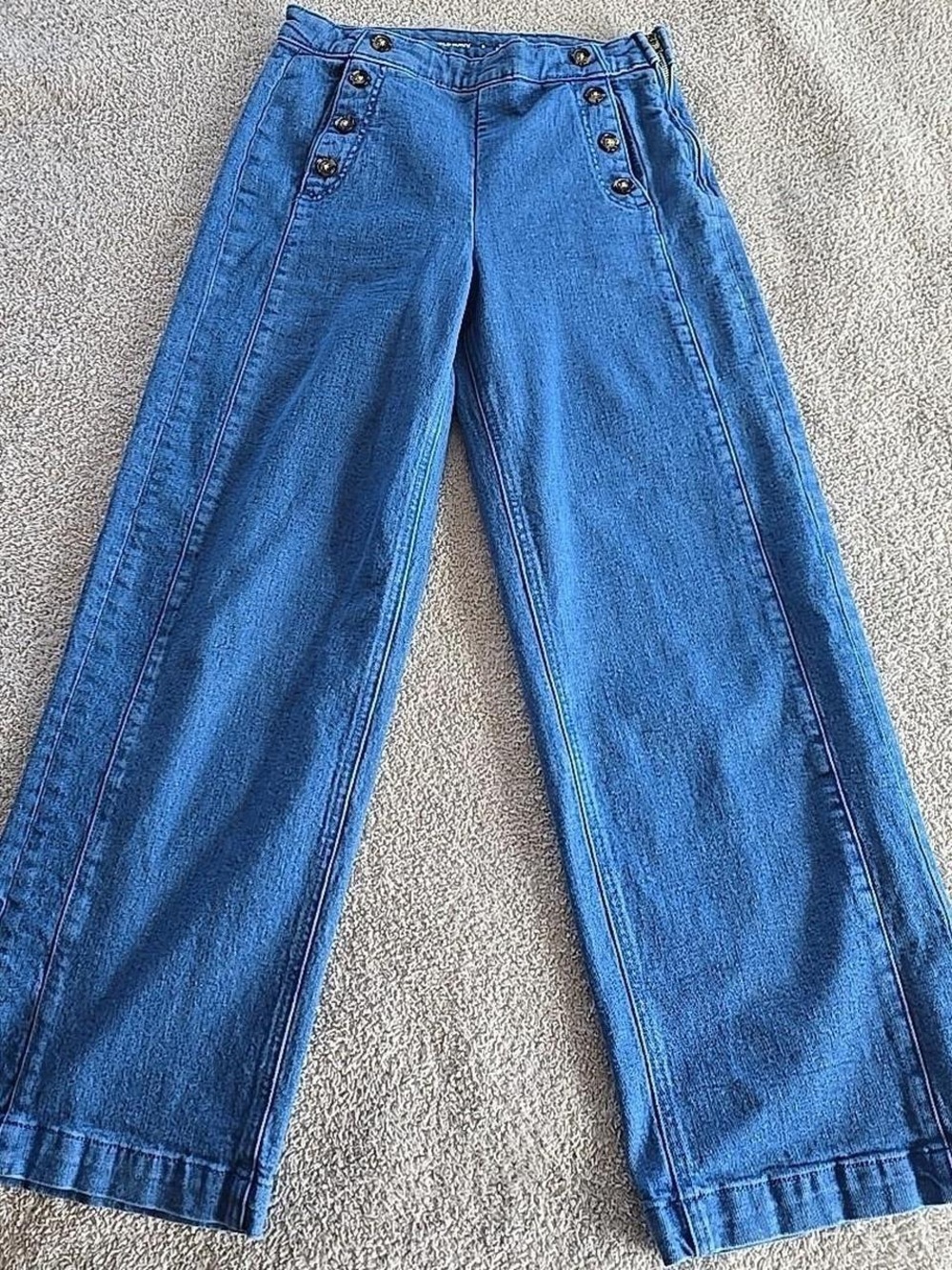 Old Navy Extra High-Rise Sky-Hi Wide Leg Sailor Jeans Side Zip Women's Size 8